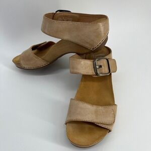 Dansko Tanya Slip-On Wedge Sandals Tan Leather Buckle Ankle Strap Size 38